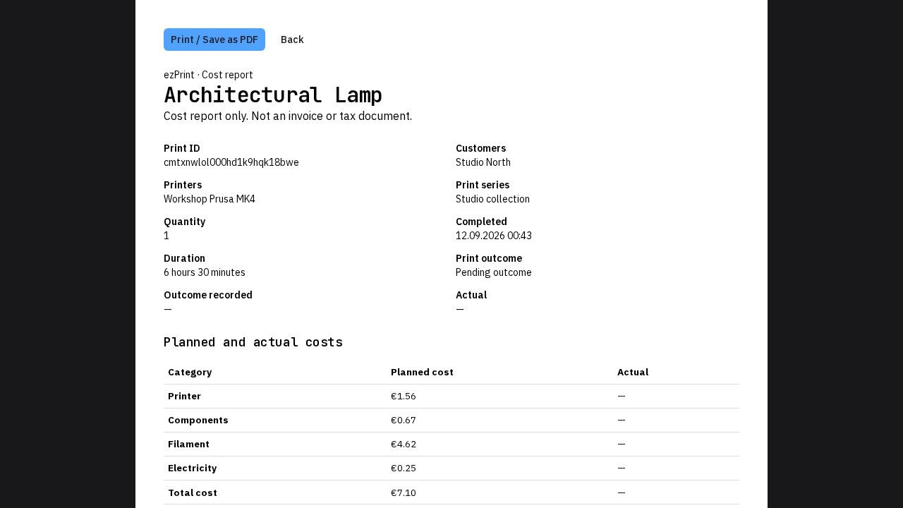 ezPrint — Cost report